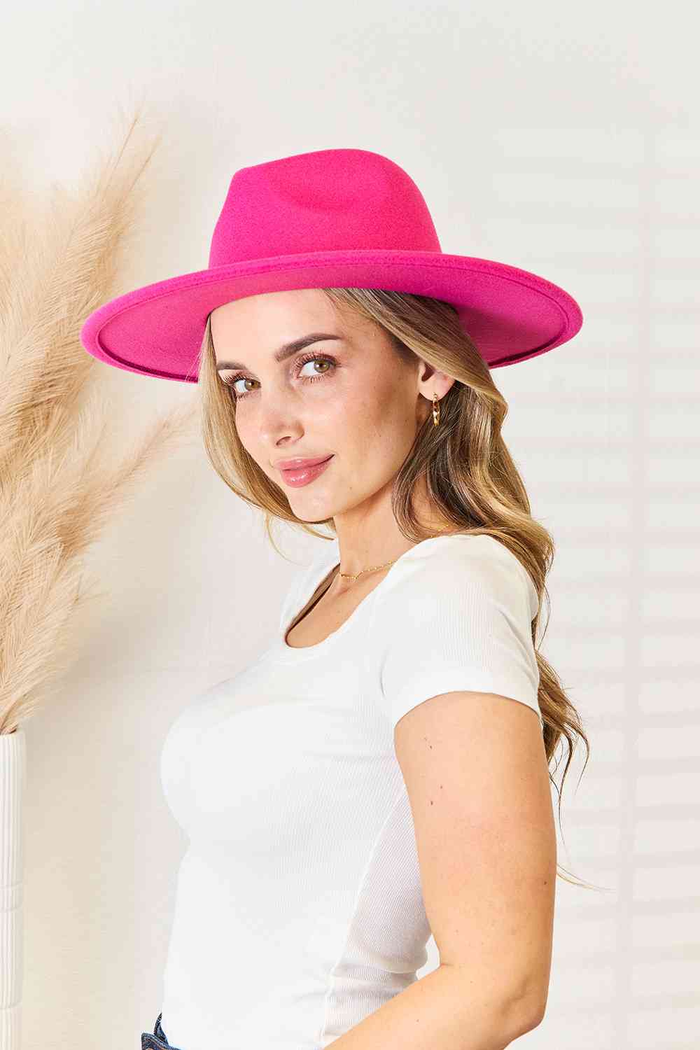 Pink Flat Brim Fedora Fashion Hat
